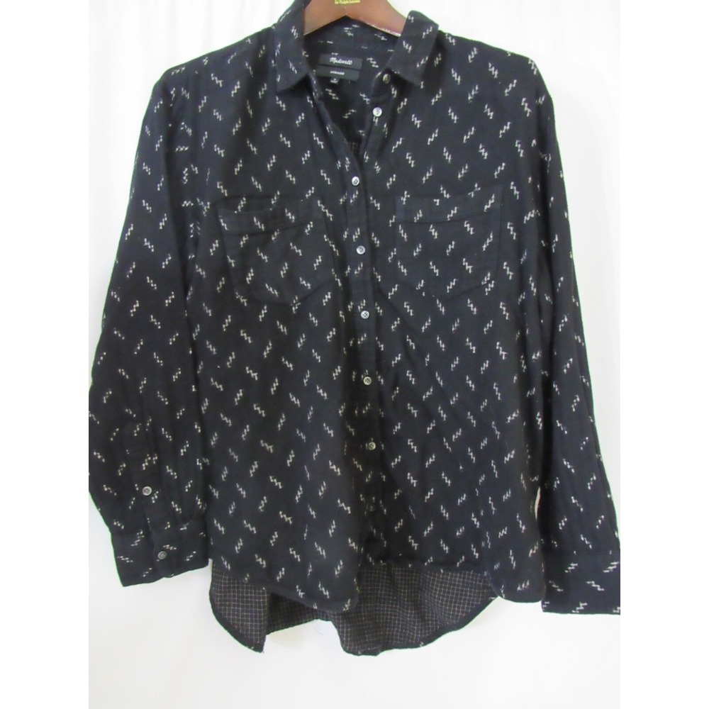 Madewell Women's Button Front Long Sleeve Shirt Sz M Black 100% Cotton Collar